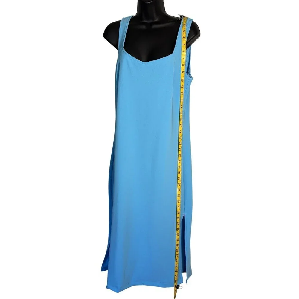 Boston Proper  Beyond Travel Sleeveless Blue Midi Dress W/ Side Slits Size M - Picture 6 of 10
